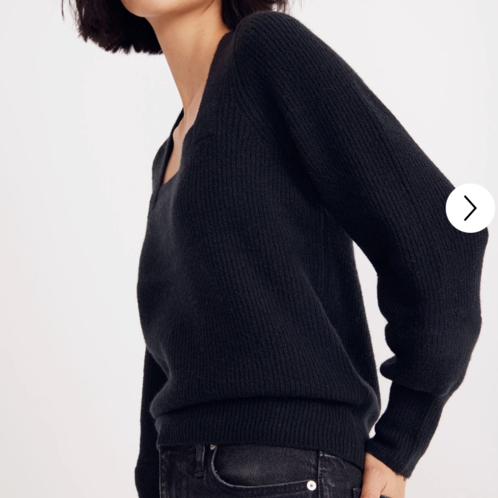Madewell Melwood Square-Neck Pullover Sweater True Black Coziest Yarn Size M - Picture 2 of 12
